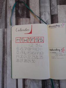 november bullet journal setup calendar