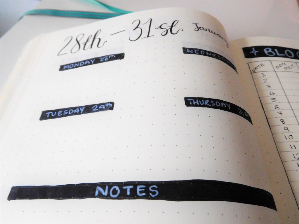 january 2019 bullet journal weekly spread