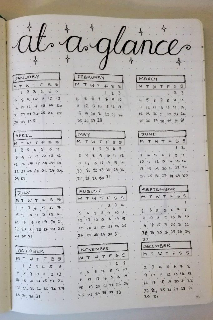 2019 bullet journal setup calendar
