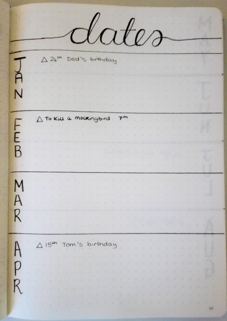 2019 bullet journal setup dates