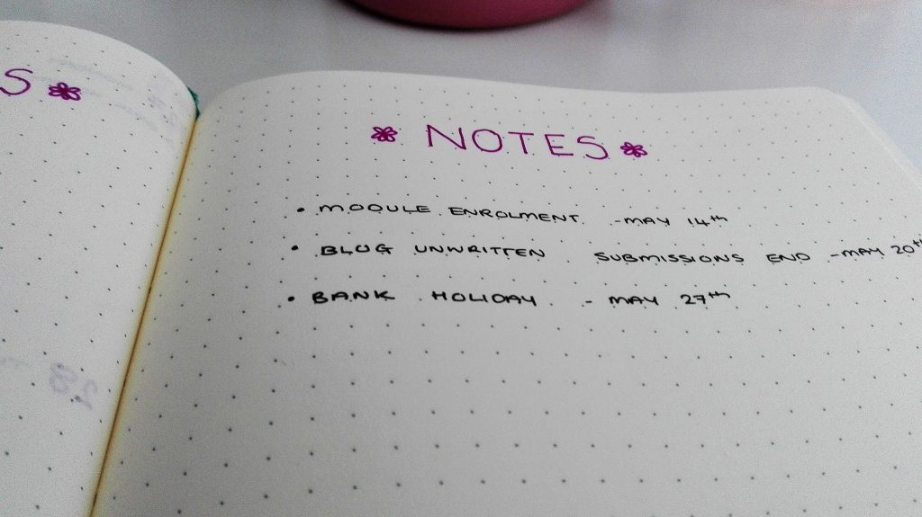 may 2019 bullet journal setup notes page