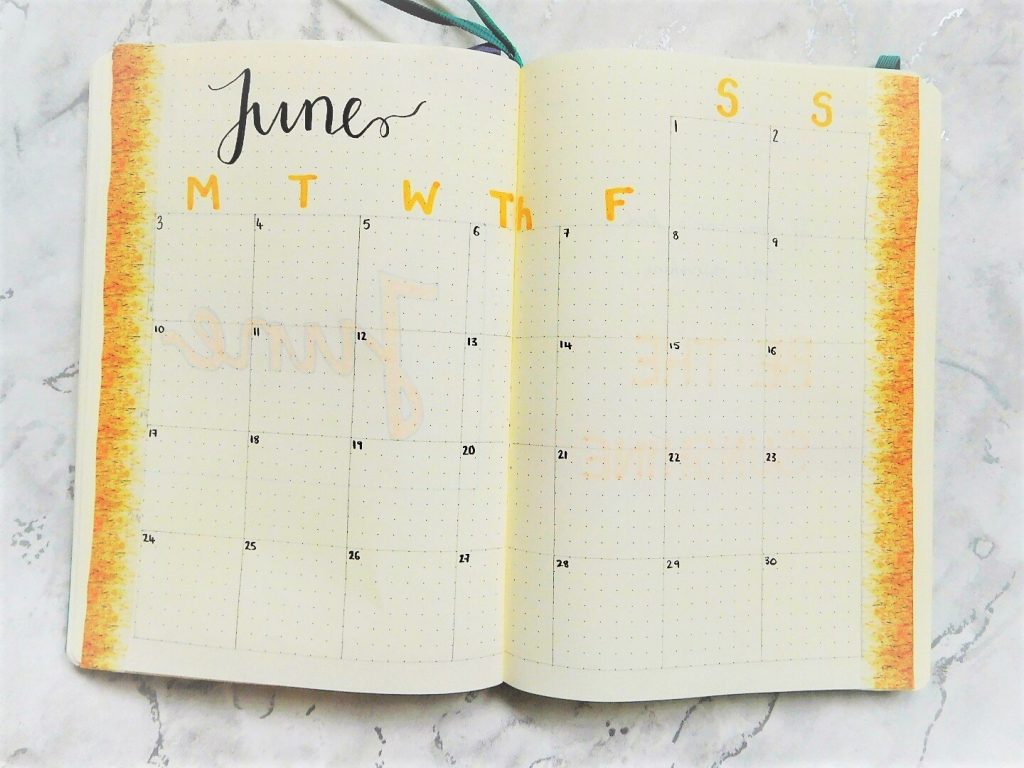 june 2019 bullet journal calendar