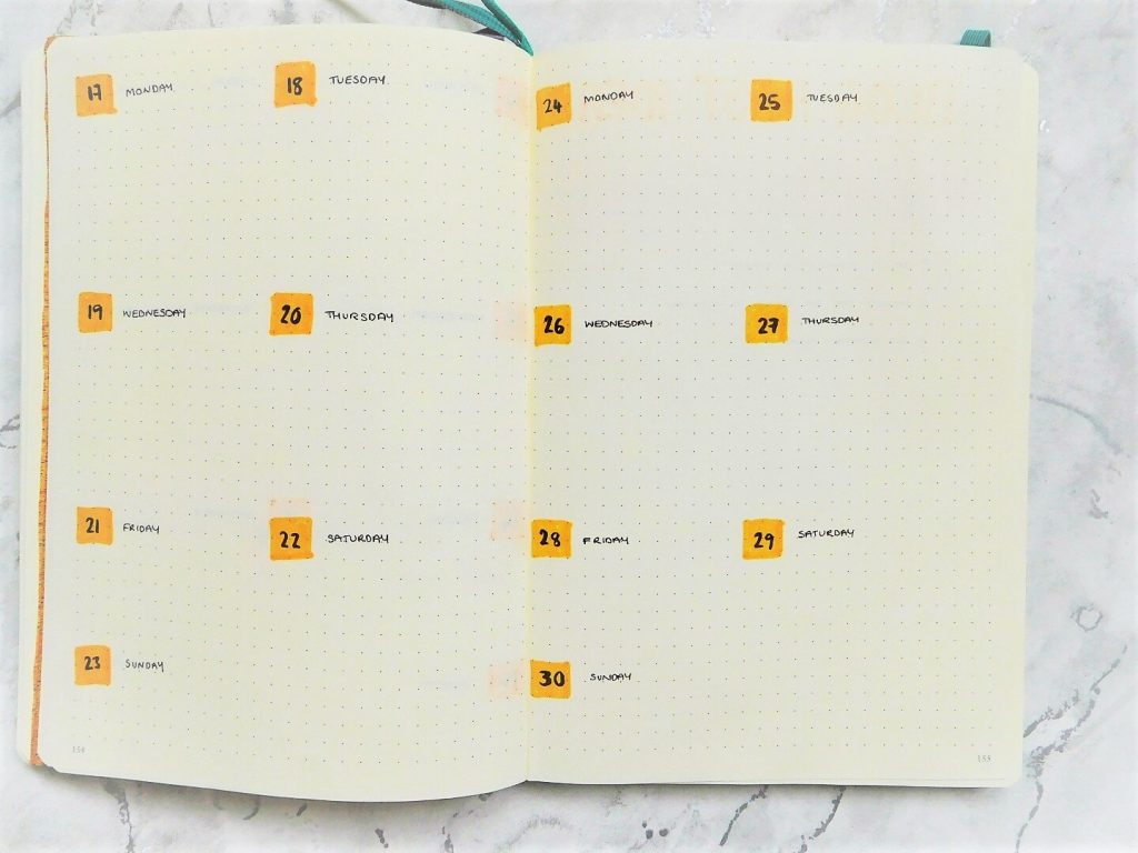 june 2019 bullet journal weekly spread