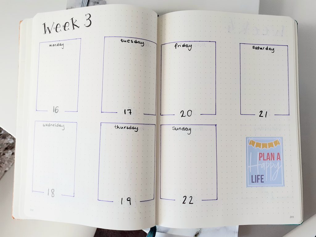 september 2019 bullet journal setup weekly spread