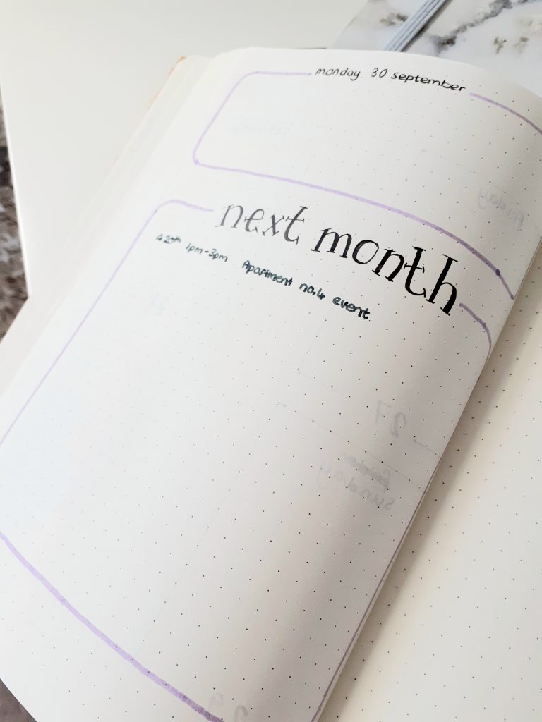 september 2019 bullet journal next month spread