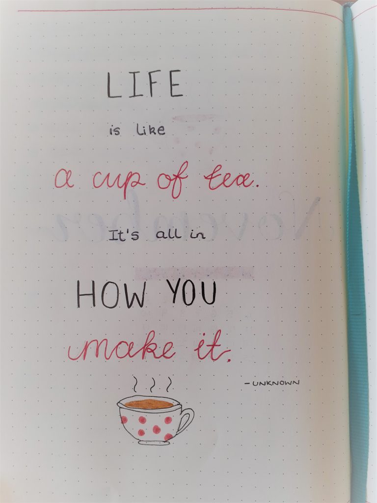 november 2019 bullet journal tea quote page