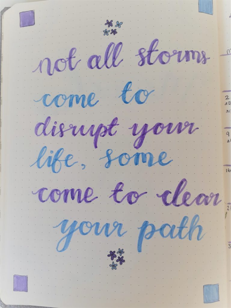 March 2020 Bullet Journal Storm Quote