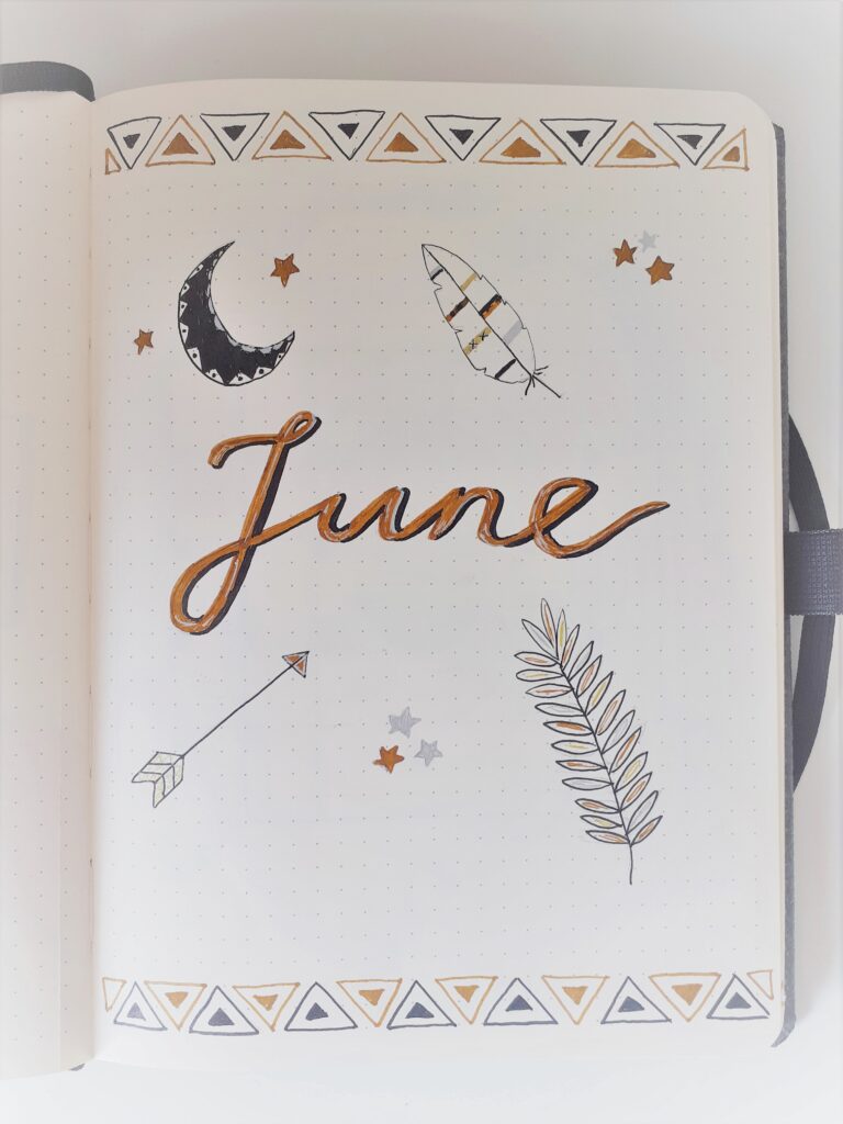 june 2020 bullet journal setup cover page
