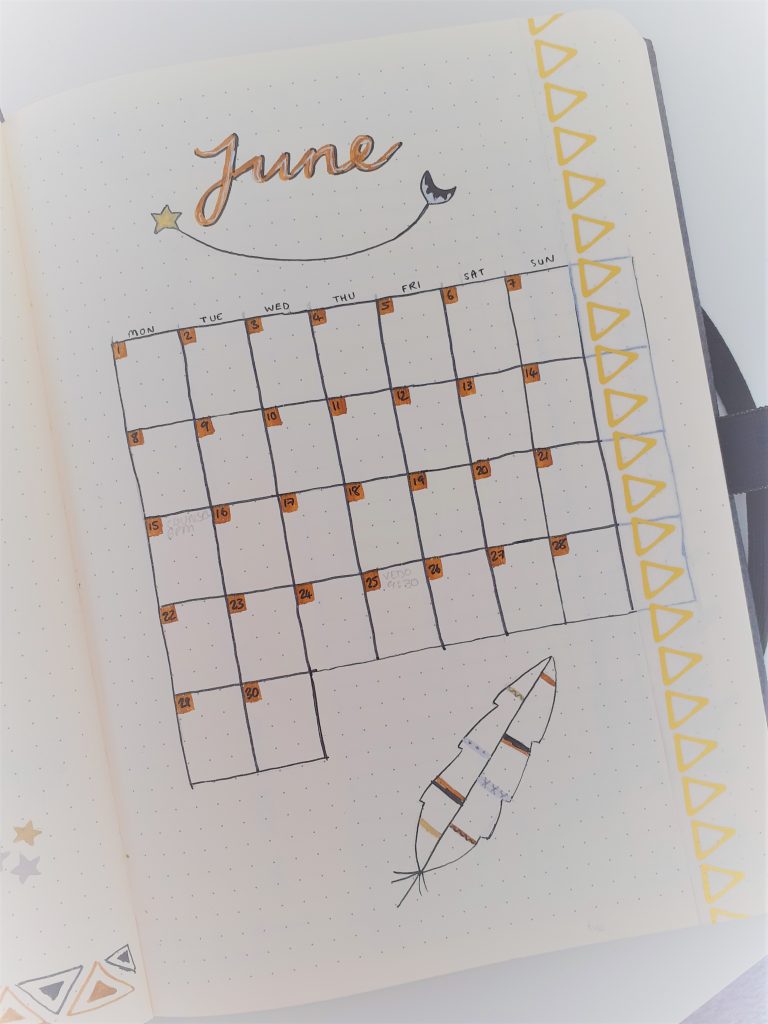 june 2020 bullet journal setup calendar